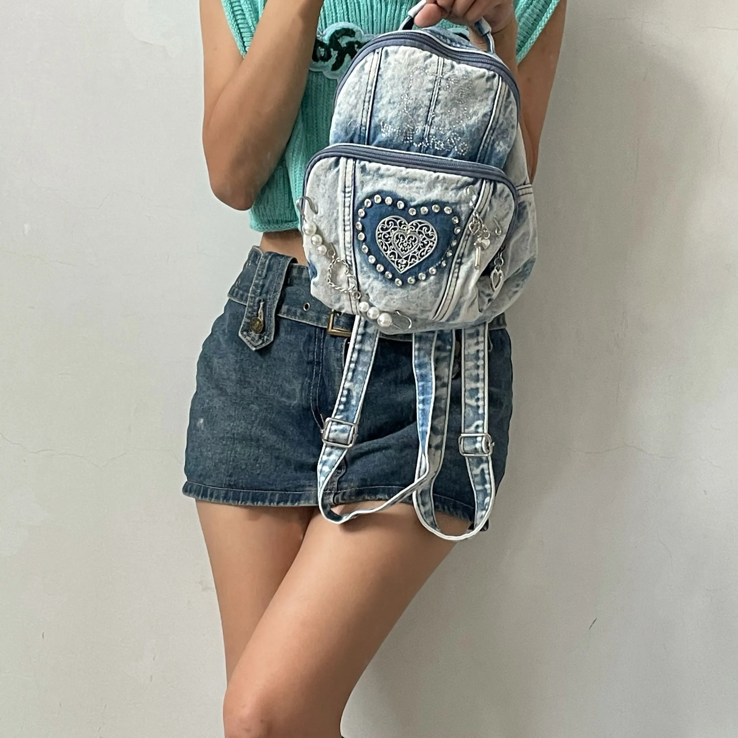 vintage denim backpack  KF21603