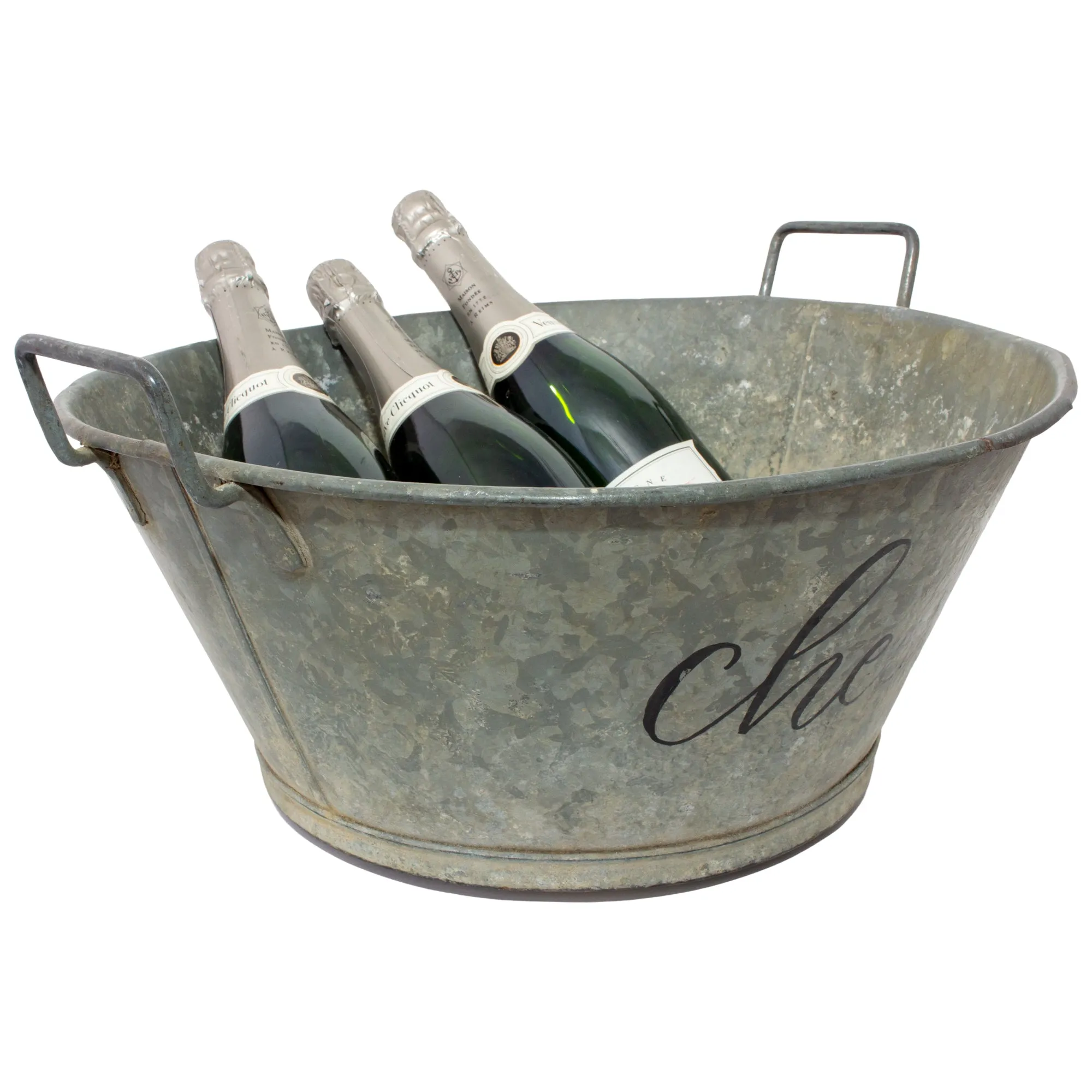 Vintage French Zinc Bucket with Custom "Cheers" Calligraphy