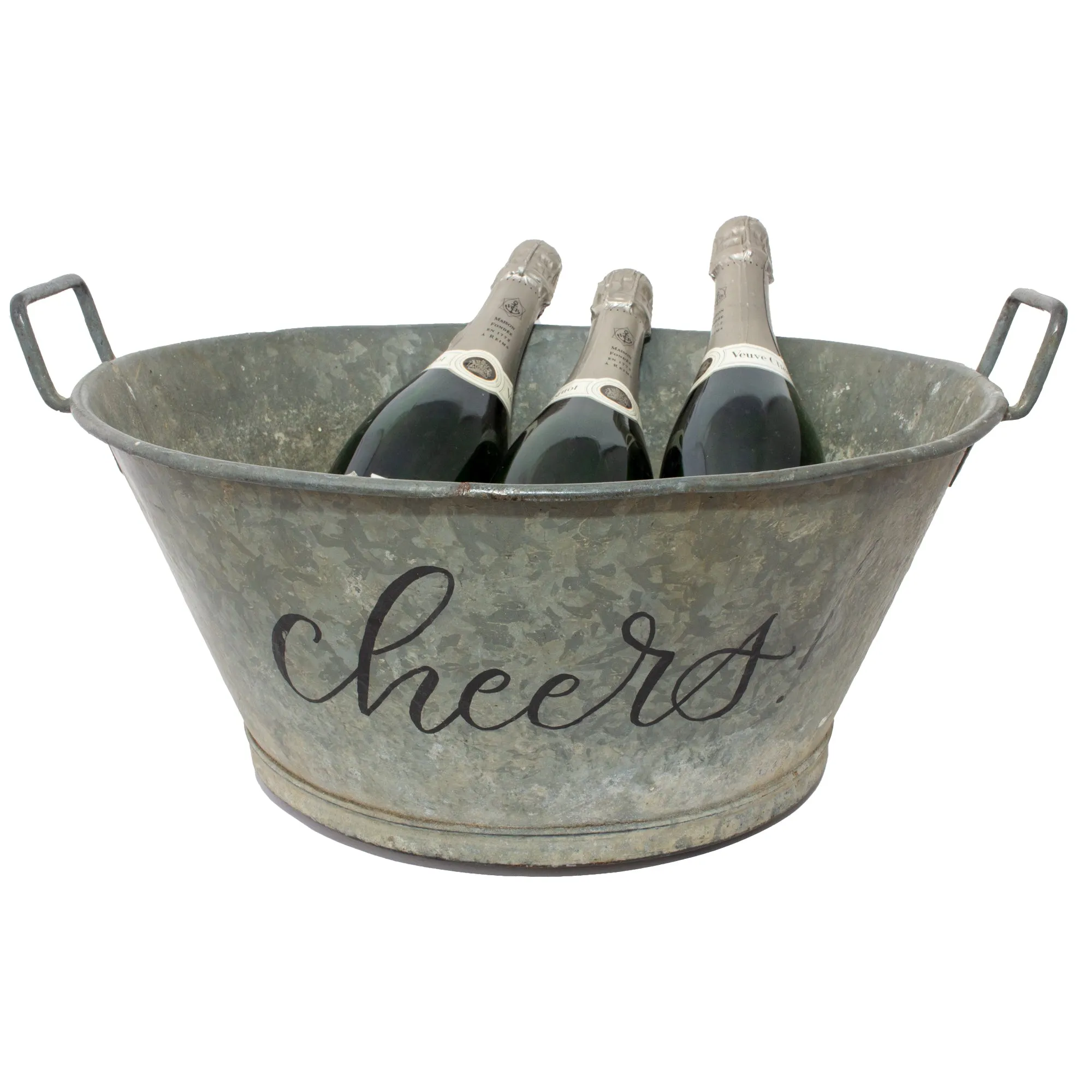 Vintage French Zinc Bucket with Custom "Cheers" Calligraphy