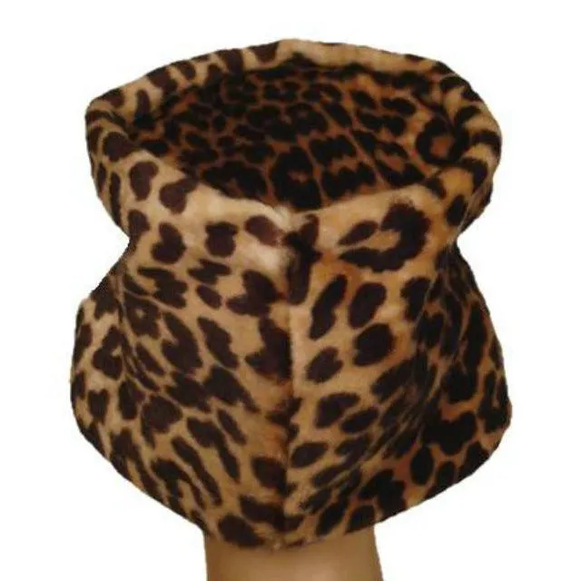 Vintage Hat Leopard Faux Fur Felt Bucket Hat 1950S