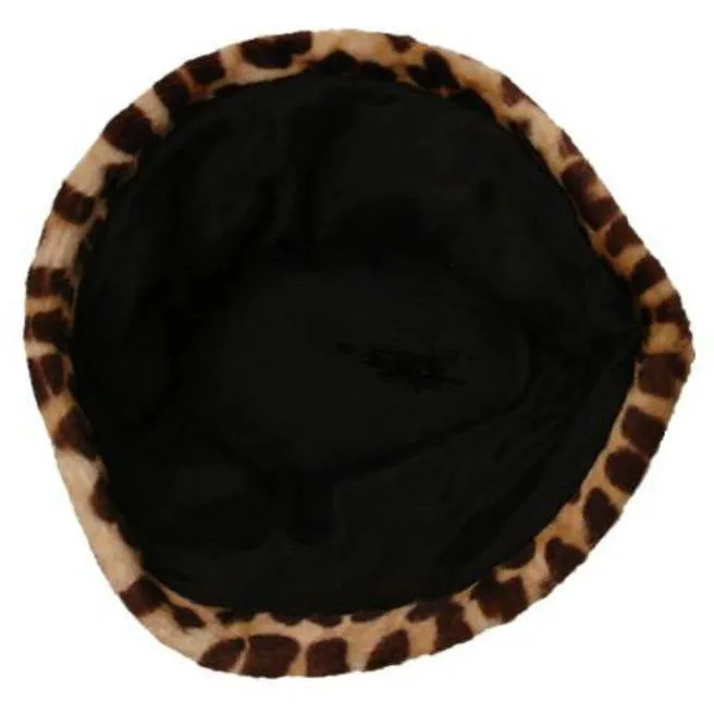 Vintage Hat Leopard Faux Fur Felt Bucket Hat 1950S
