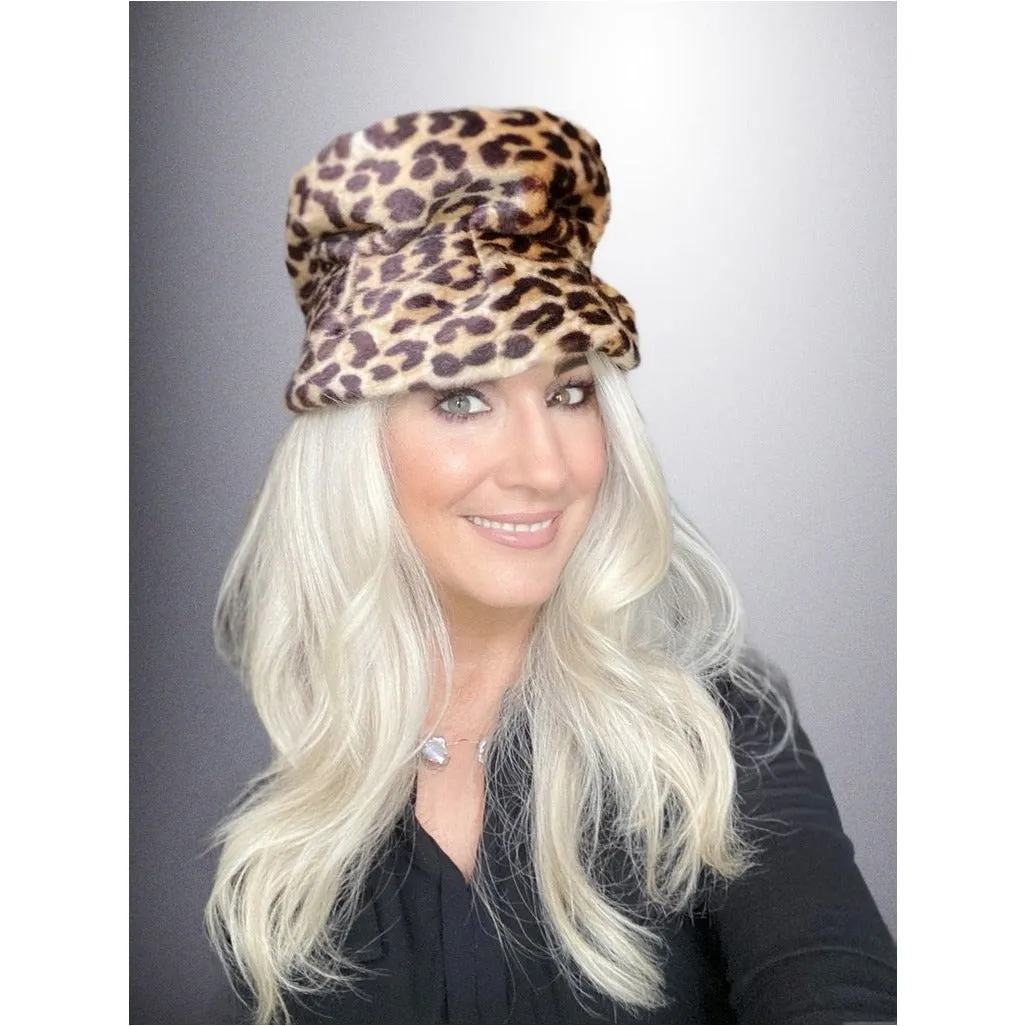 Vintage Hat Leopard Faux Fur Felt Bucket Hat 1950S