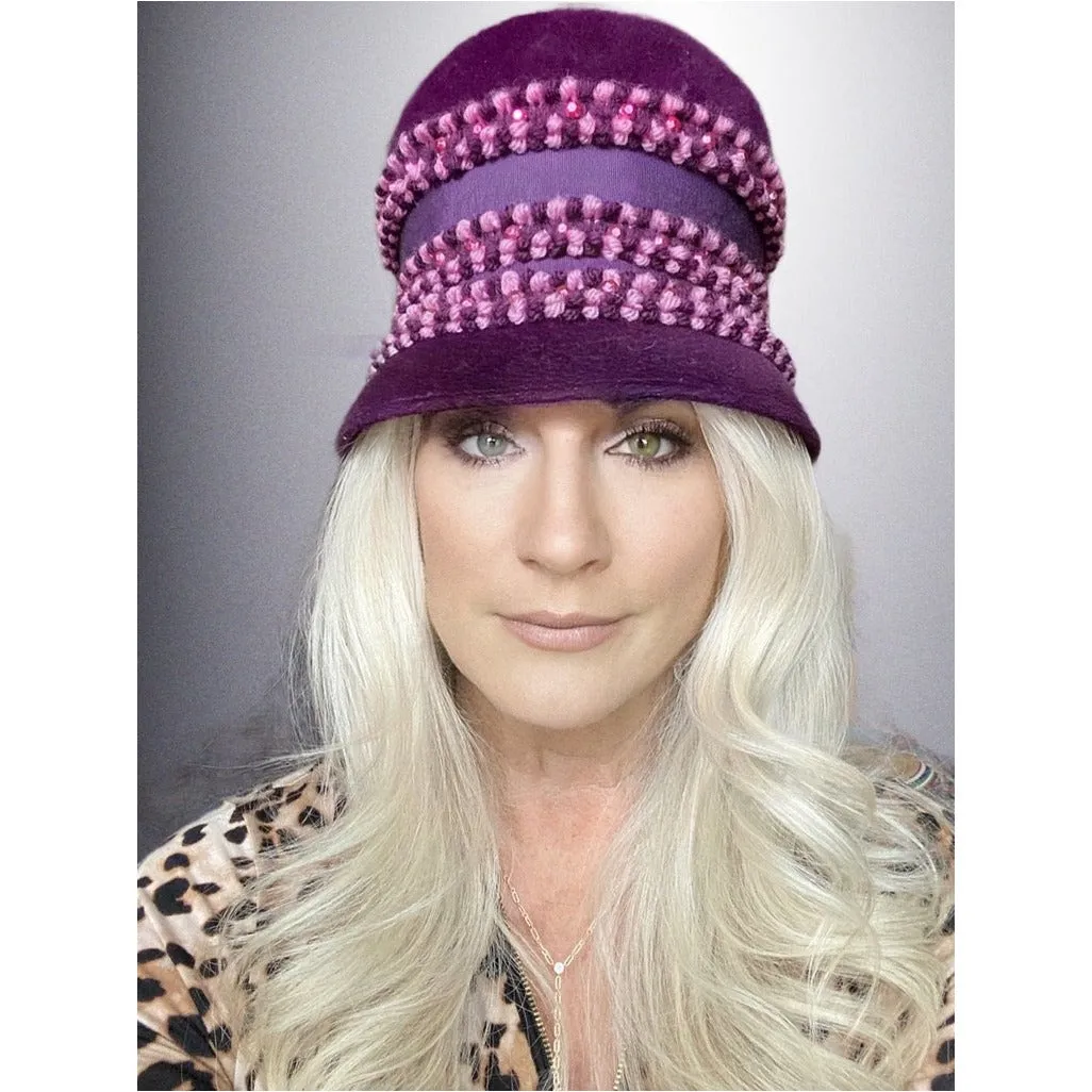 Vintage Purple High Bucket Hat Beads Oleg Cassini 1960s