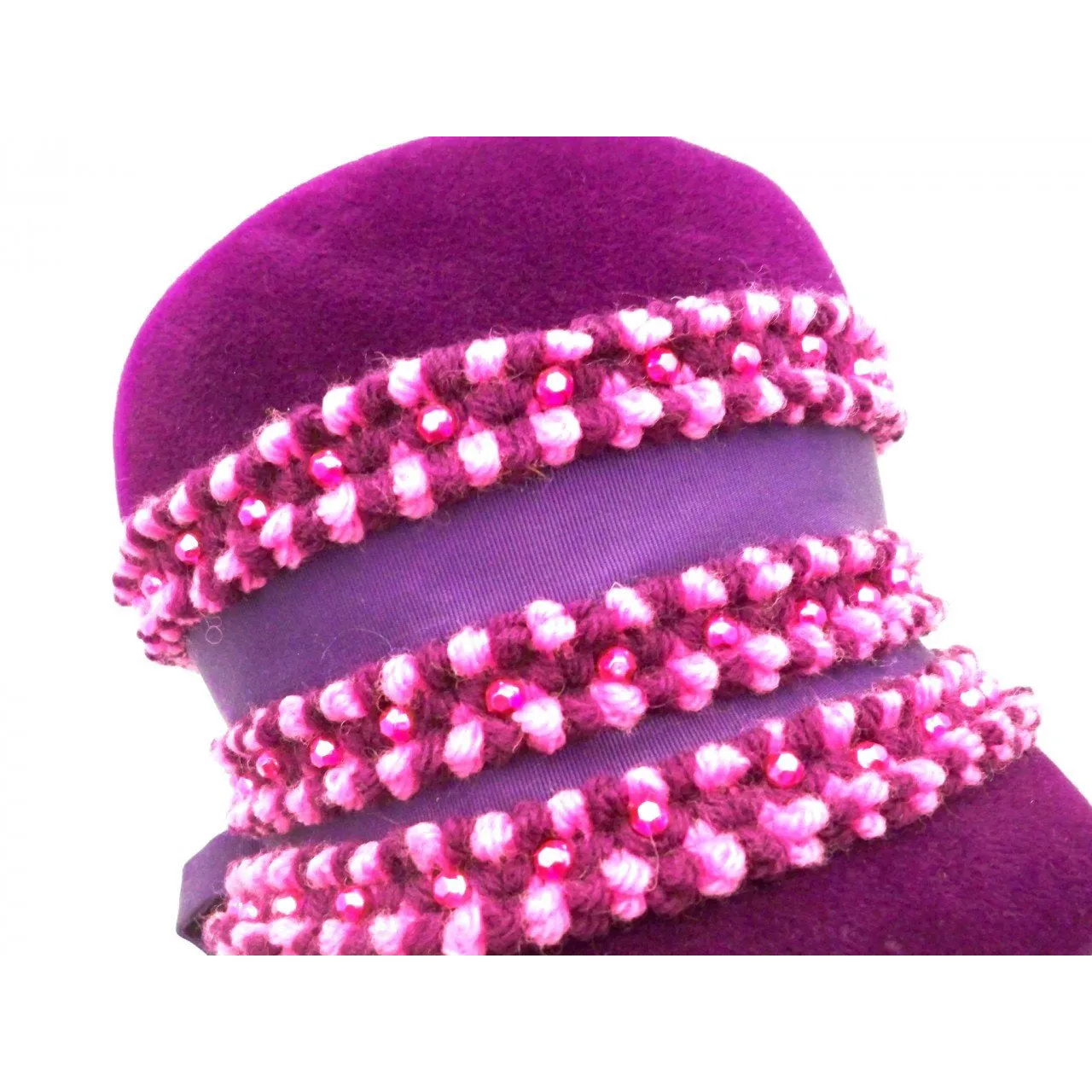 Vintage Purple High Bucket Hat Beads Oleg Cassini 1960s
