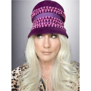 Vintage Purple High Bucket Hat Beads Oleg Cassini 1960s