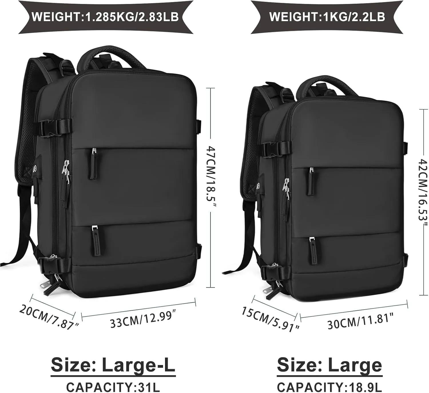 Waterproof Travel Backpack, Outdoor Sports Rucksack with USB Charging Port & Shoe Compartment