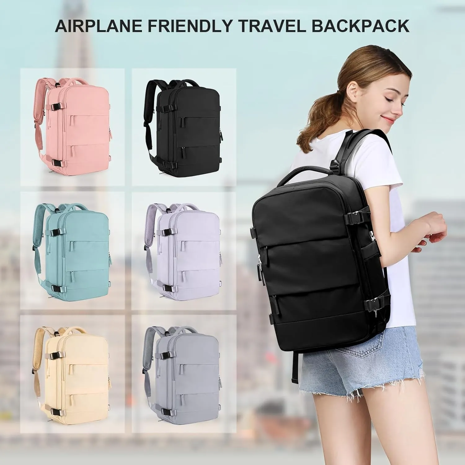 Waterproof Travel Backpack, Outdoor Sports Rucksack with USB Charging Port & Shoe Compartment