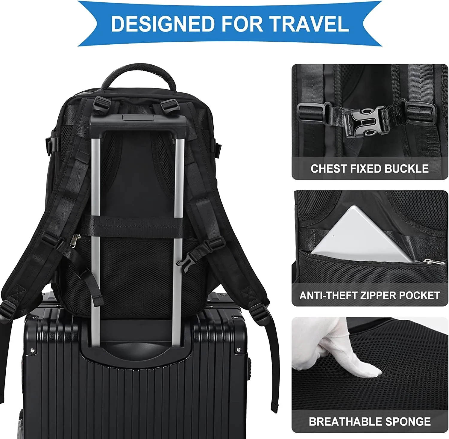 Waterproof Travel Backpack, Outdoor Sports Rucksack with USB Charging Port & Shoe Compartment