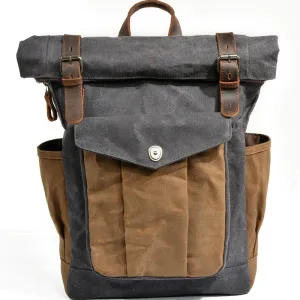 Waxed Canvas Roll Top Backpack Laptop Bag