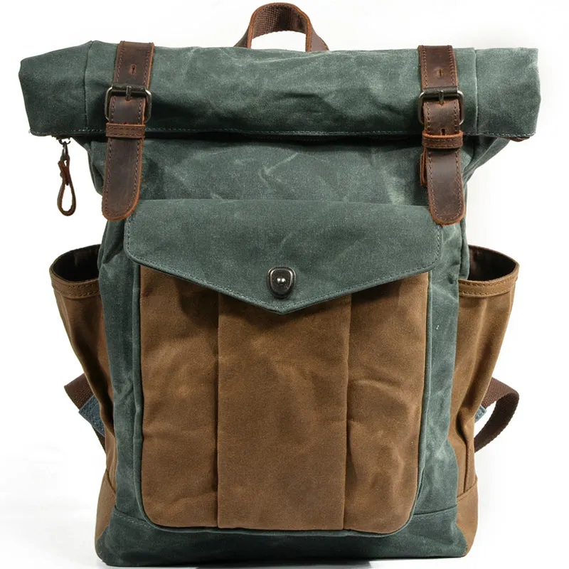 Waxed Canvas Roll Top Backpack Laptop Bag