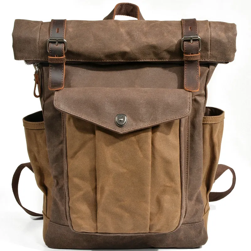 Waxed Canvas Roll Top Backpack Laptop Bag
