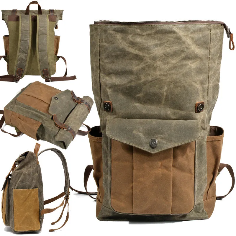 Waxed Canvas Roll Top Backpack Laptop Bag