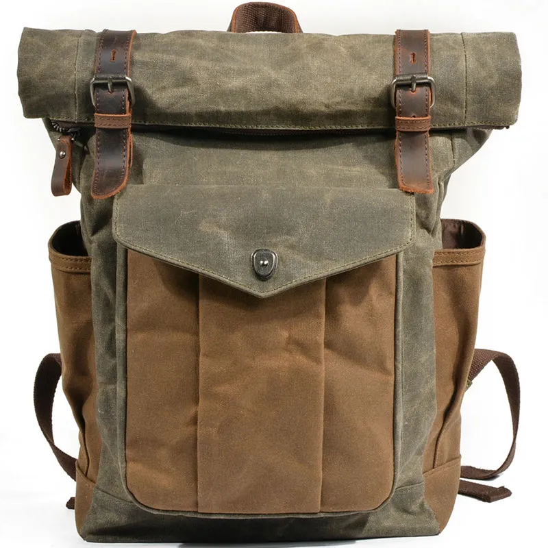 Waxed Canvas Roll Top Backpack Laptop Bag