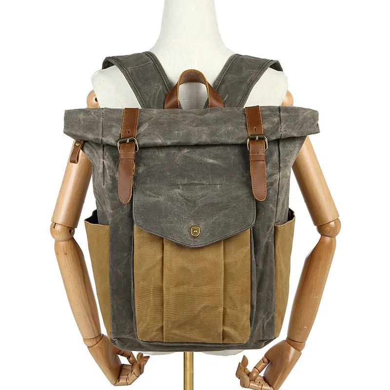 Waxed Canvas Roll Top Backpack Laptop Bag