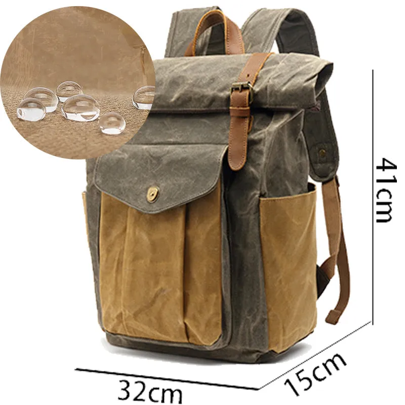Waxed Canvas Roll Top Backpack Laptop Bag