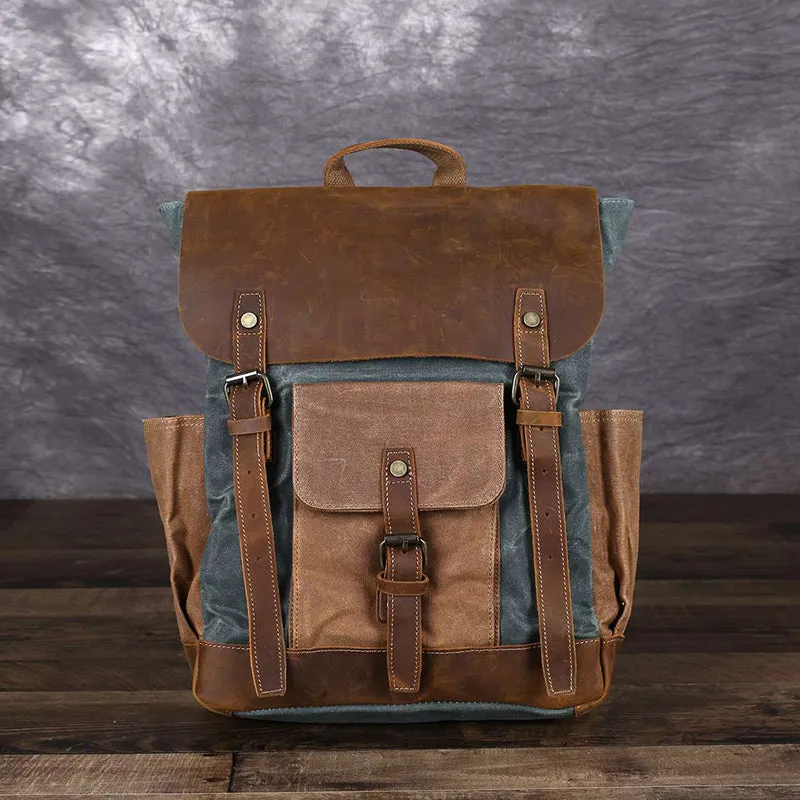 Waxed Canvas Travel Backpack Laptop Backpack Hiking Rucksack Retro School Backpack