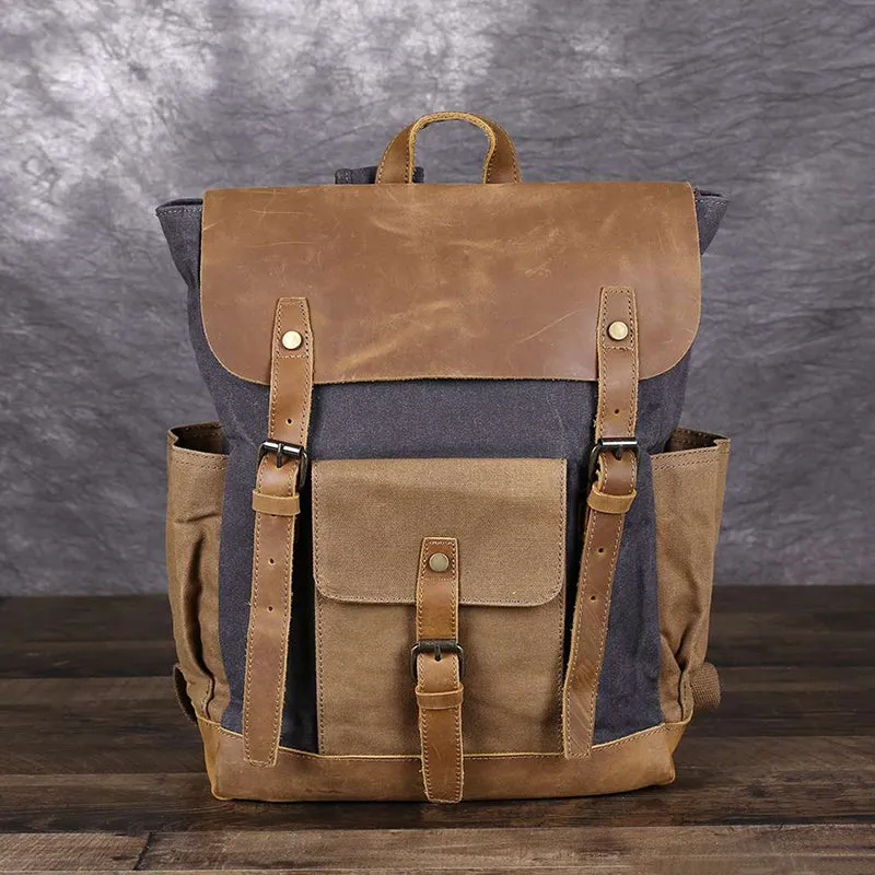 Waxed Canvas Travel Backpack Laptop Backpack Hiking Rucksack Retro School Backpack