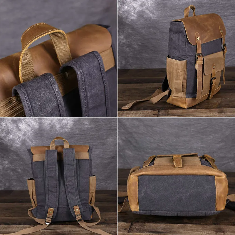 Waxed Canvas Travel Backpack Laptop Backpack Hiking Rucksack Retro School Backpack