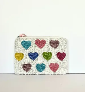 White w/ pastel hearts Coin Purse