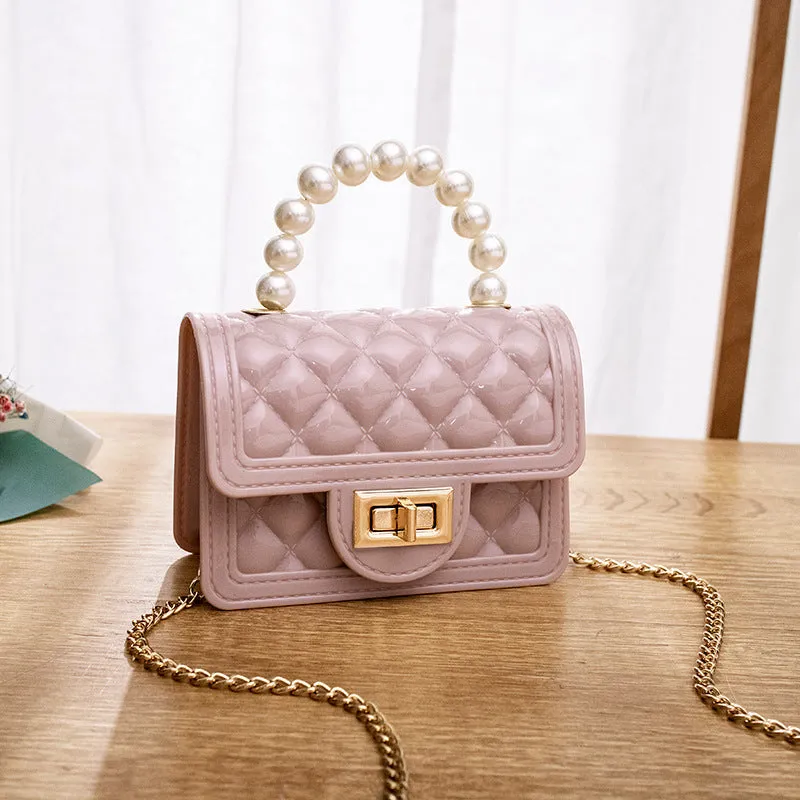 Women's Beaded Gel Mini Glossy Rhombus Chain Handbags