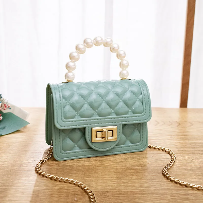 Women's Beaded Gel Mini Glossy Rhombus Chain Handbags
