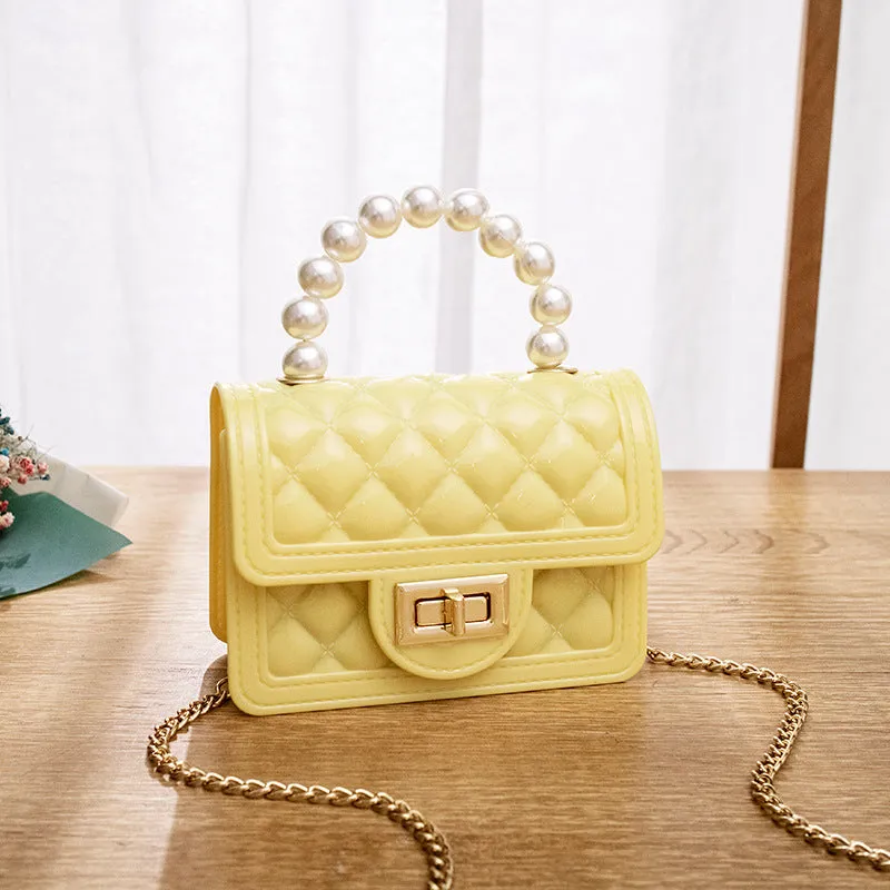 Women's Beaded Gel Mini Glossy Rhombus Chain Handbags
