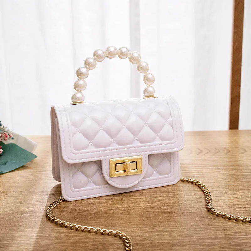 Women's Beaded Gel Mini Glossy Rhombus Chain Handbags