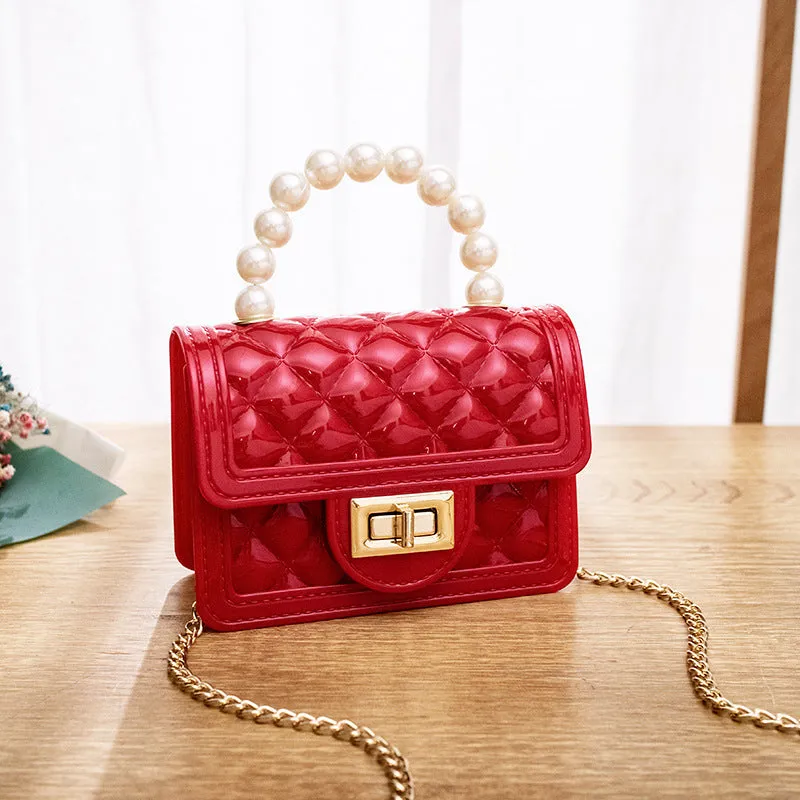 Women's Beaded Gel Mini Glossy Rhombus Chain Handbags