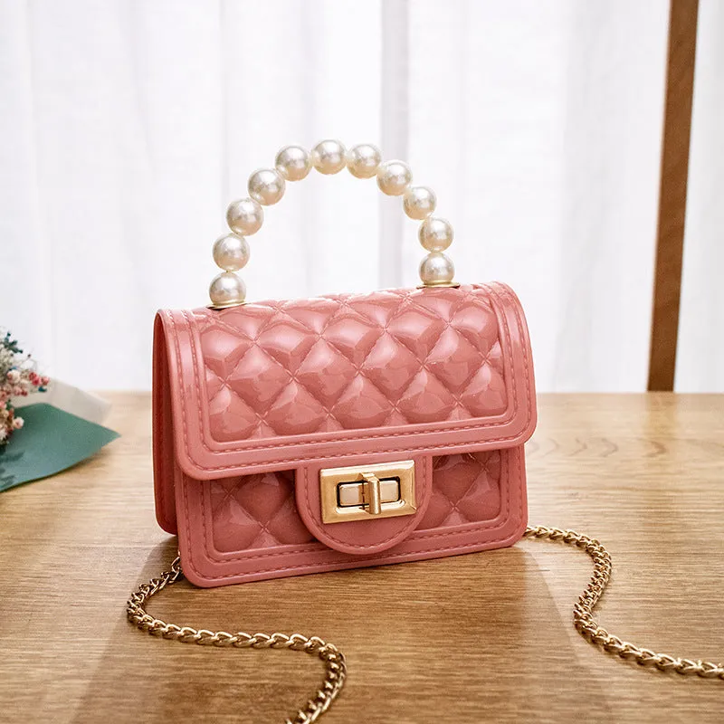 Women's Beaded Gel Mini Glossy Rhombus Chain Handbags
