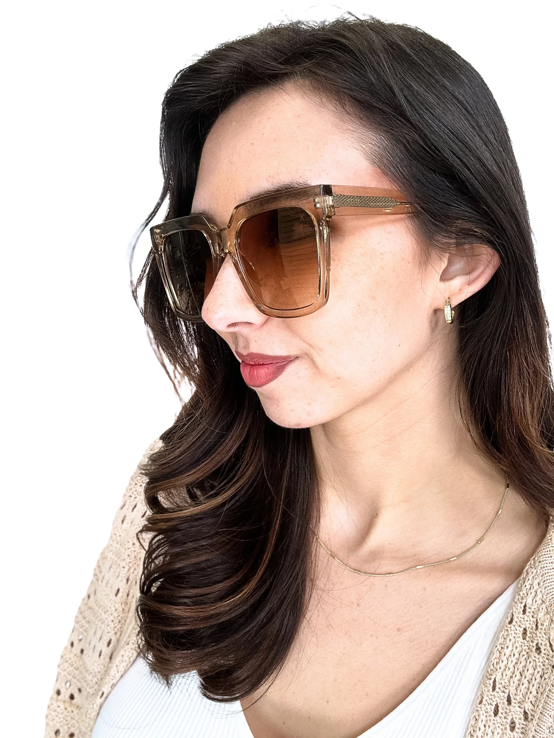Women's Light Brown Oversized Square Sunglasses