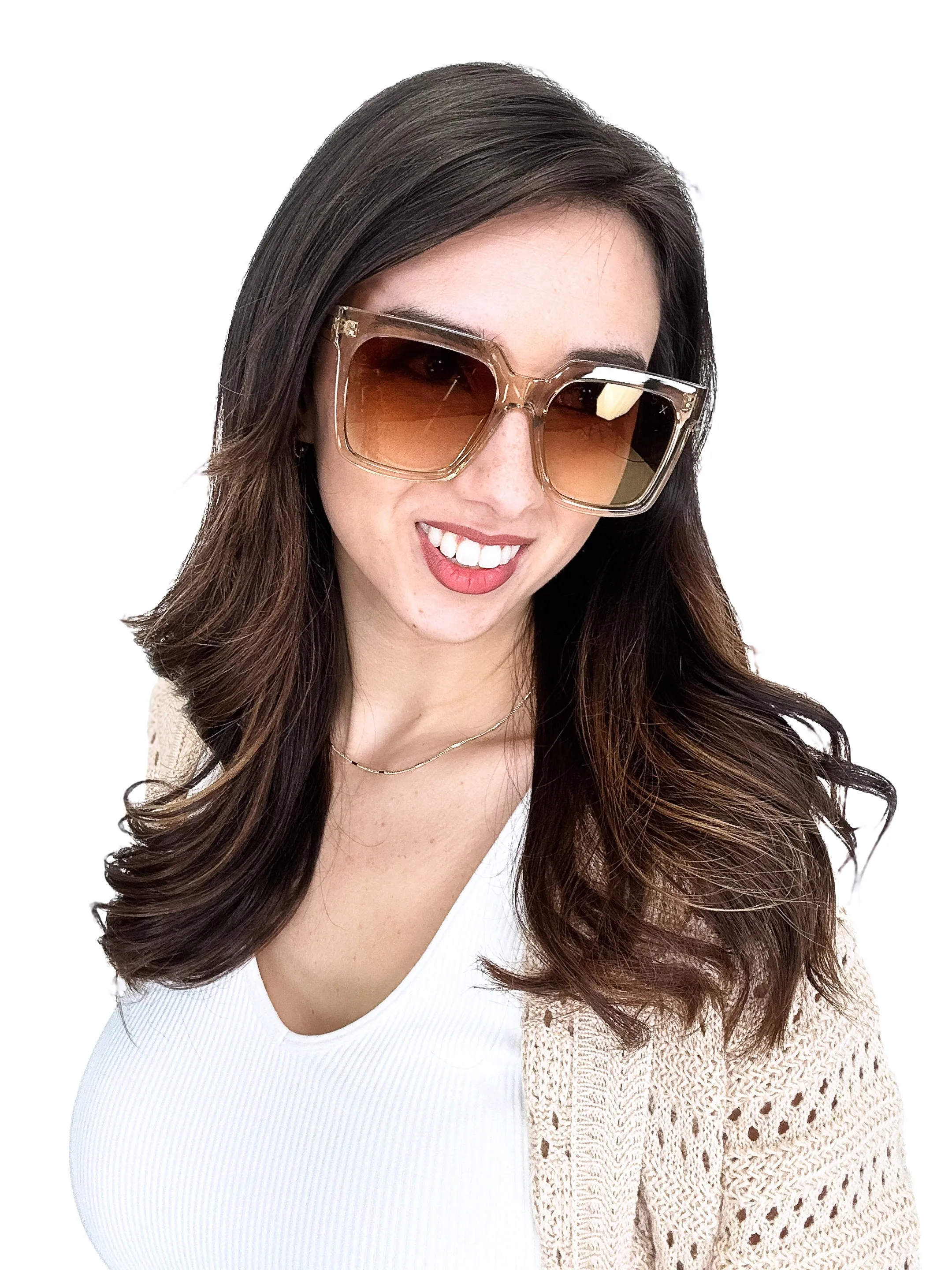 Women's Light Brown Oversized Square Sunglasses