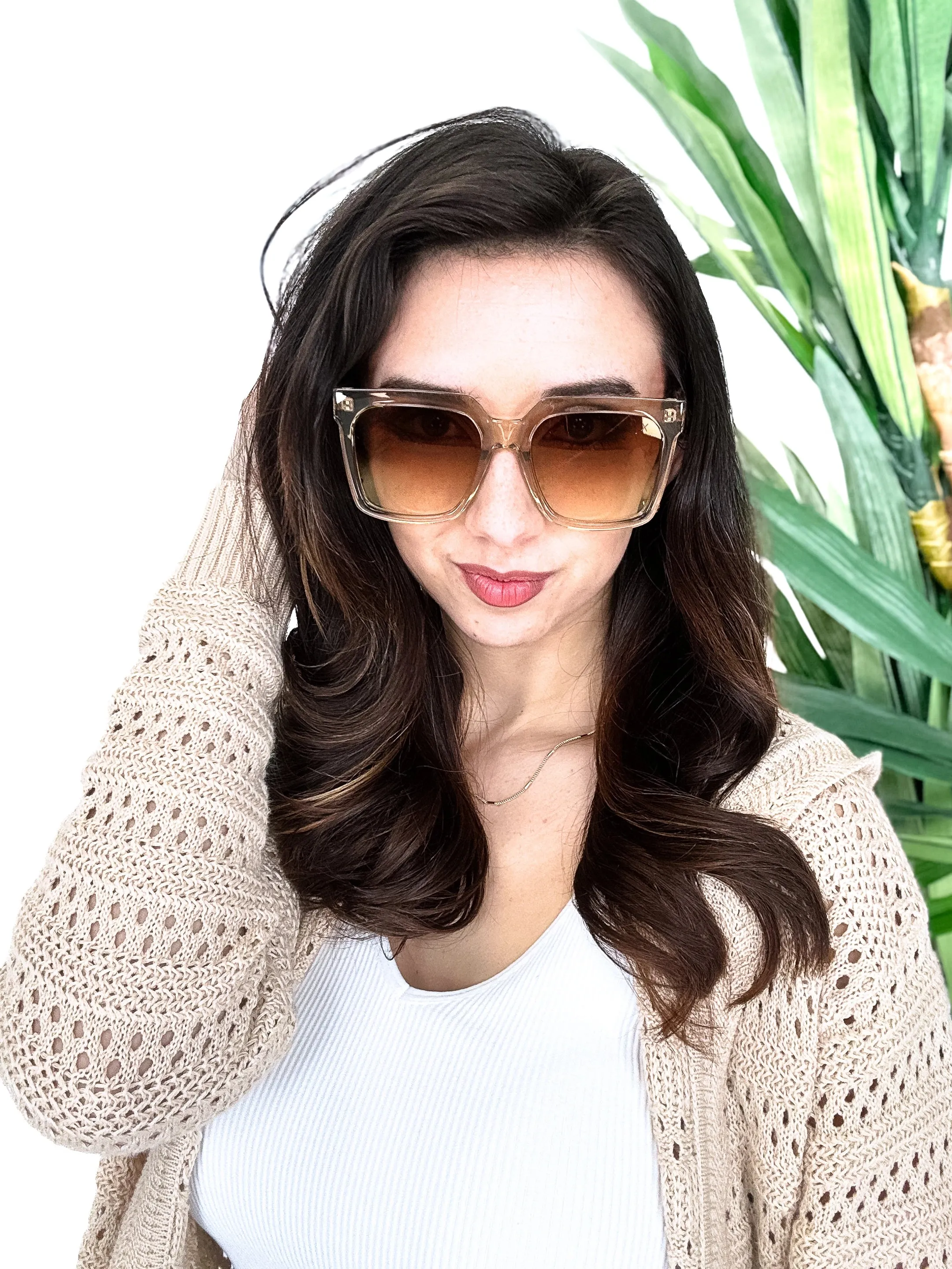 Women's Light Brown Oversized Square Sunglasses