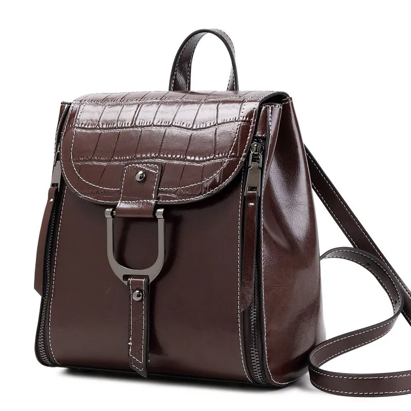 Women's Top Grain Leather Backpack Stylish Leather Rucksack Women Leather Travel Backpack Fashion City Backpack