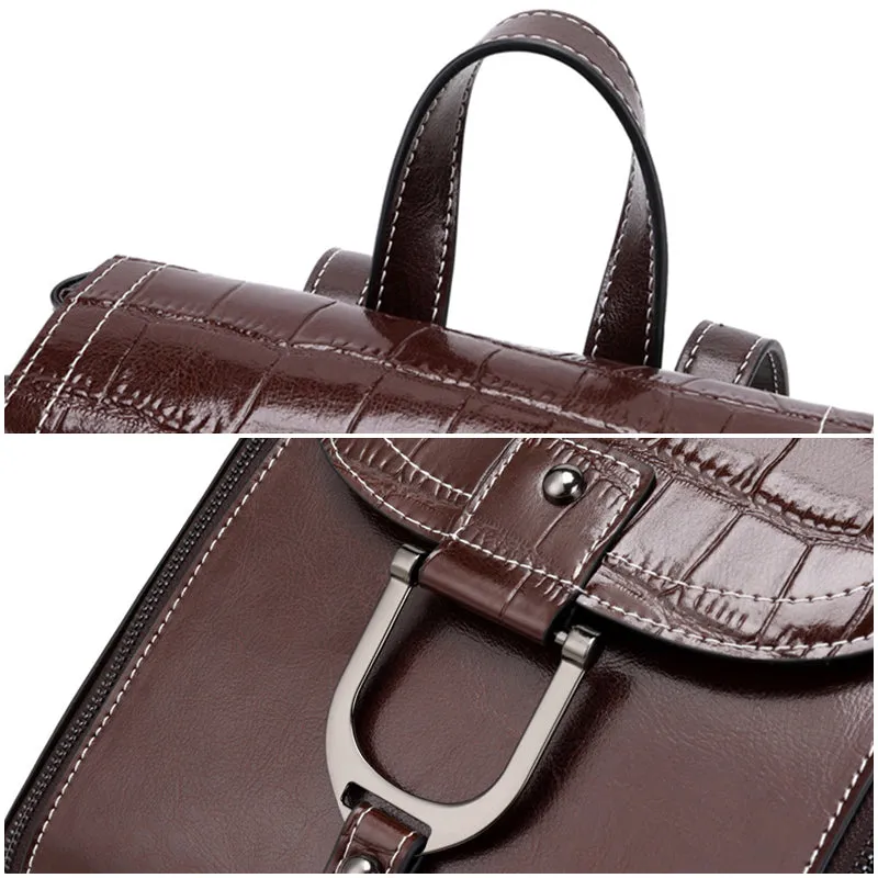 Women's Top Grain Leather Backpack Stylish Leather Rucksack Women Leather Travel Backpack Fashion City Backpack