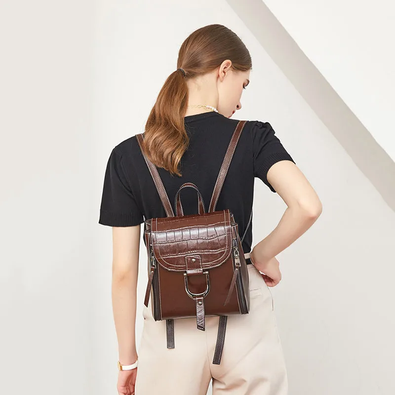 Women's Top Grain Leather Backpack Stylish Leather Rucksack Women Leather Travel Backpack Fashion City Backpack