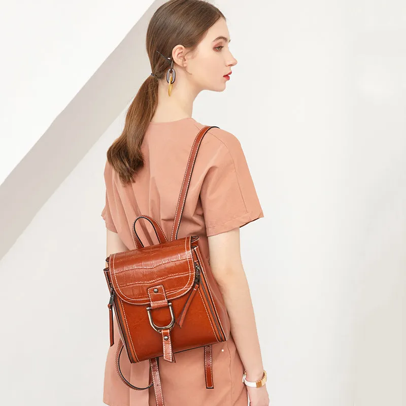 Women's Top Grain Leather Backpack Stylish Leather Rucksack Women Leather Travel Backpack Fashion City Backpack
