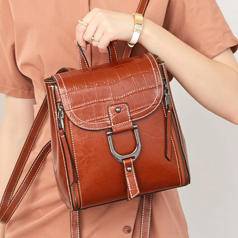 Women's Top Grain Leather Backpack Stylish Leather Rucksack Women Leather Travel Backpack Fashion City Backpack