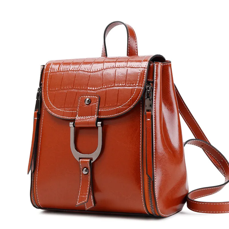 Women's Top Grain Leather Backpack Stylish Leather Rucksack Women Leather Travel Backpack Fashion City Backpack