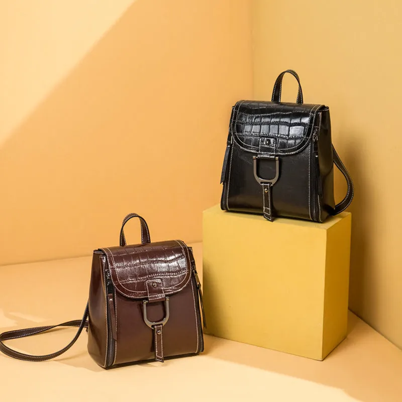 Women's Top Grain Leather Backpack Stylish Leather Rucksack Women Leather Travel Backpack Fashion City Backpack