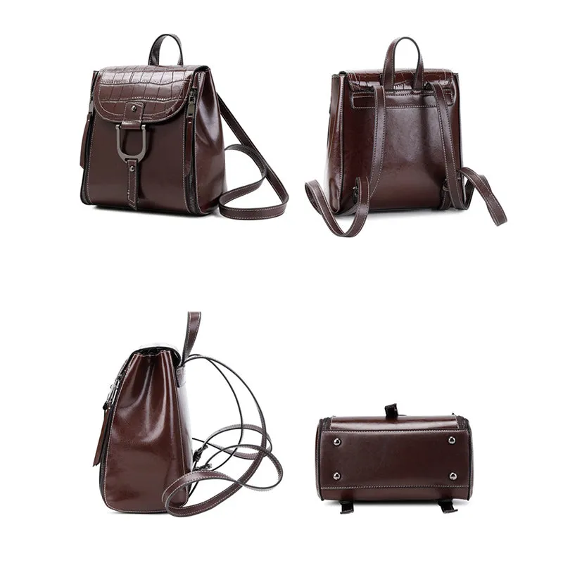Women's Top Grain Leather Backpack Stylish Leather Rucksack Women Leather Travel Backpack Fashion City Backpack