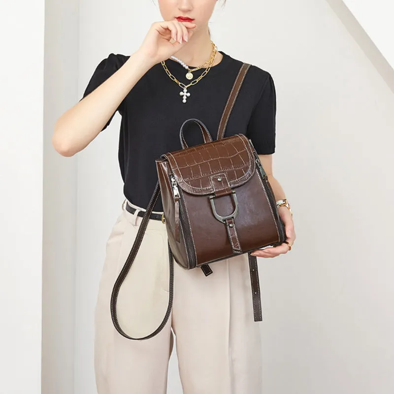 Women's Top Grain Leather Backpack Stylish Leather Rucksack Women Leather Travel Backpack Fashion City Backpack