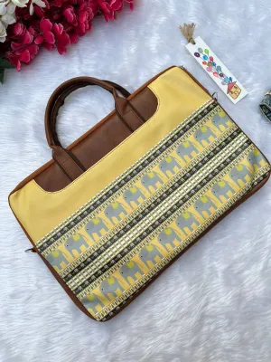Yellow Colour Elephant Print Laptop Bag